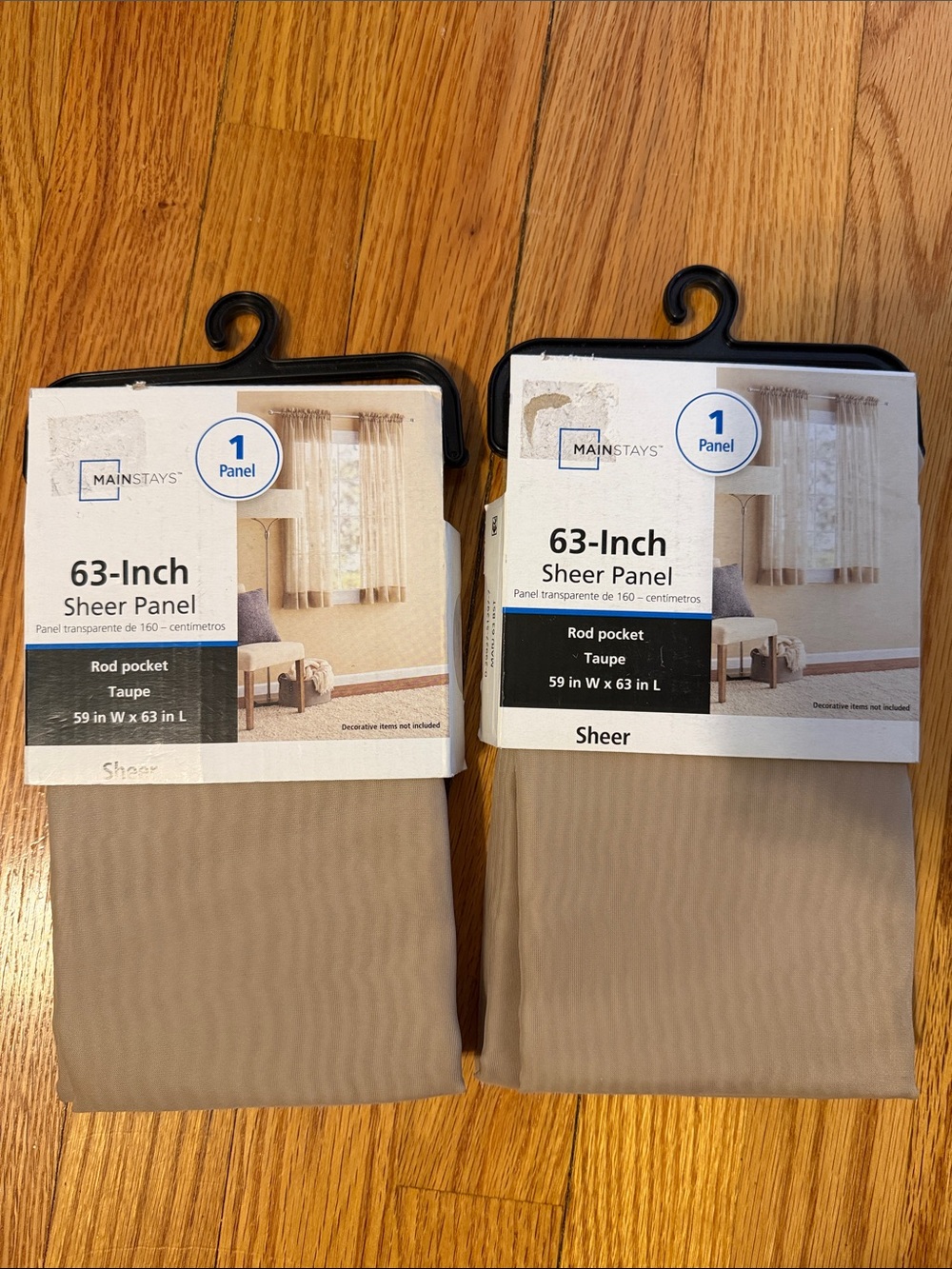 Set of 2 Mainstays Taupe Sheer Curtain Panels New, smoke free home